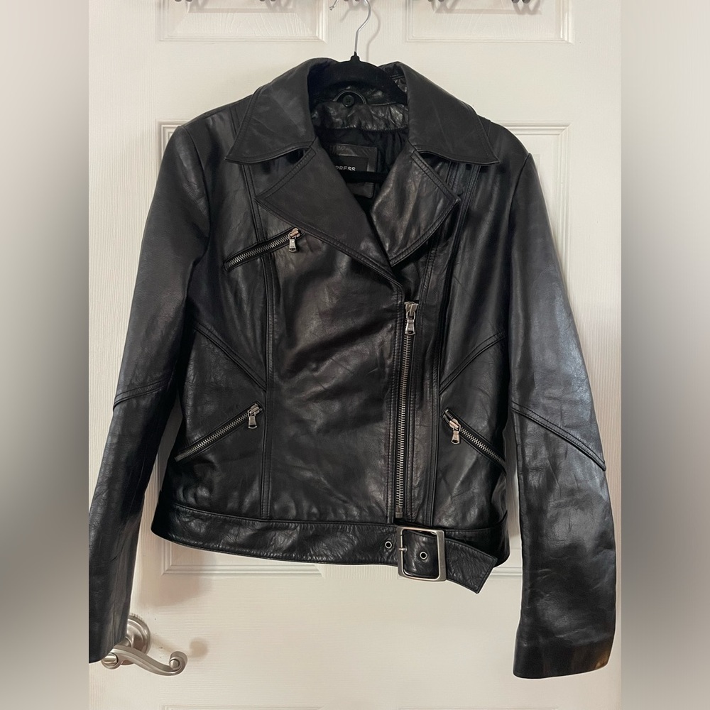 Express Genuine Women's Heavy Duty Sleek Black Leather Moto Jacket